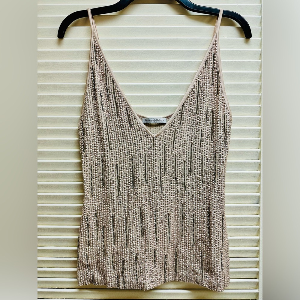 Ambre Babzoe Champagne Sequin Adeline Tank Top FR 34 XS